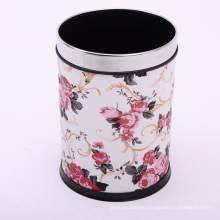 Cylindrical Leather Covered Open Top Peony Design Waste Bin (A12-1903AJ)